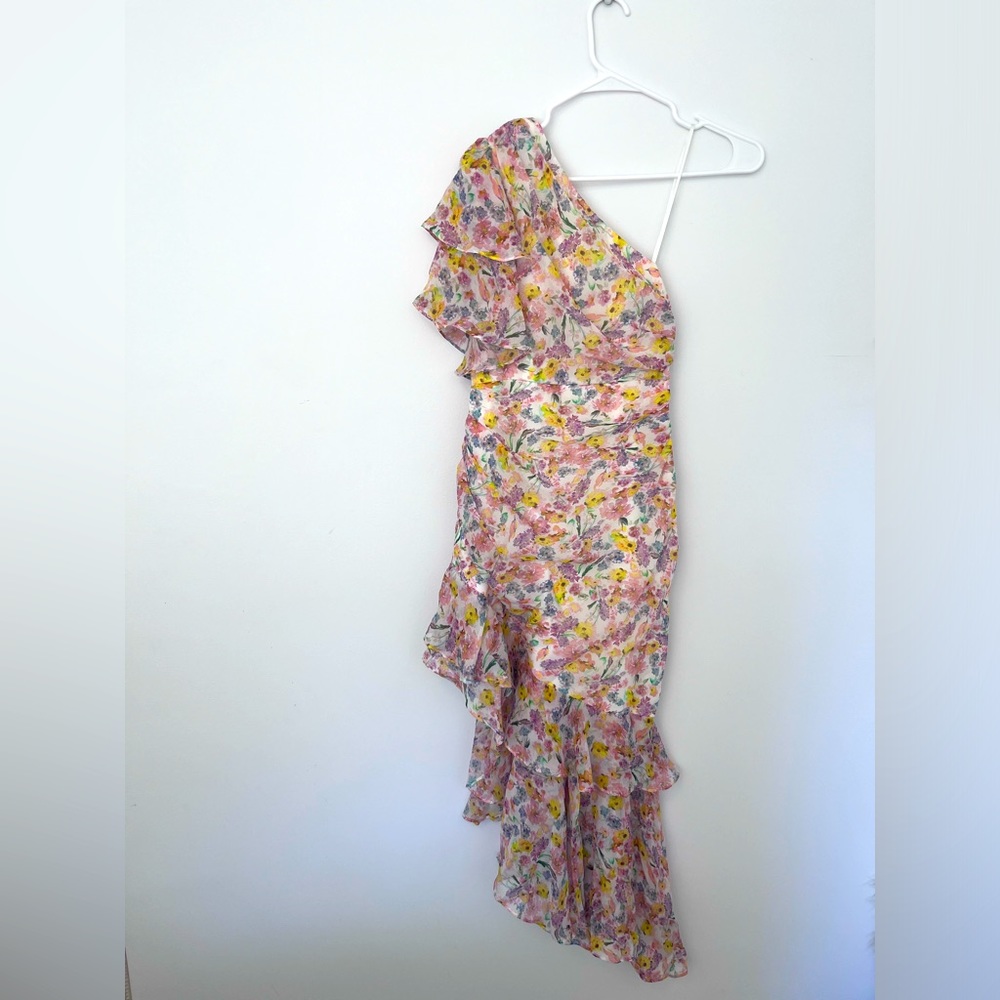 AMUR - floral - one shoulder - ruched high-to-low midi dress - size 00
